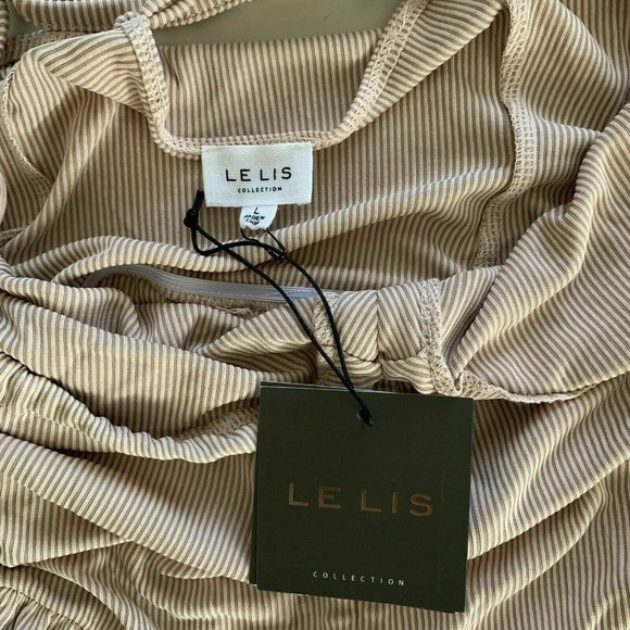 LE LIS Romper Ribbed Spaghetti Straps Criss Cross Back Beige Color Size Large - Picture 5 of 8